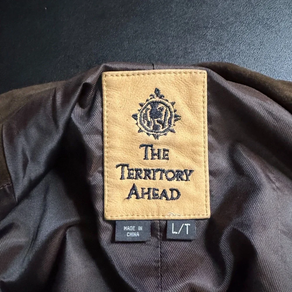 Territory Ahead Men's Large Tall Blazer Brown Solid Leather‎ Suede Jacket